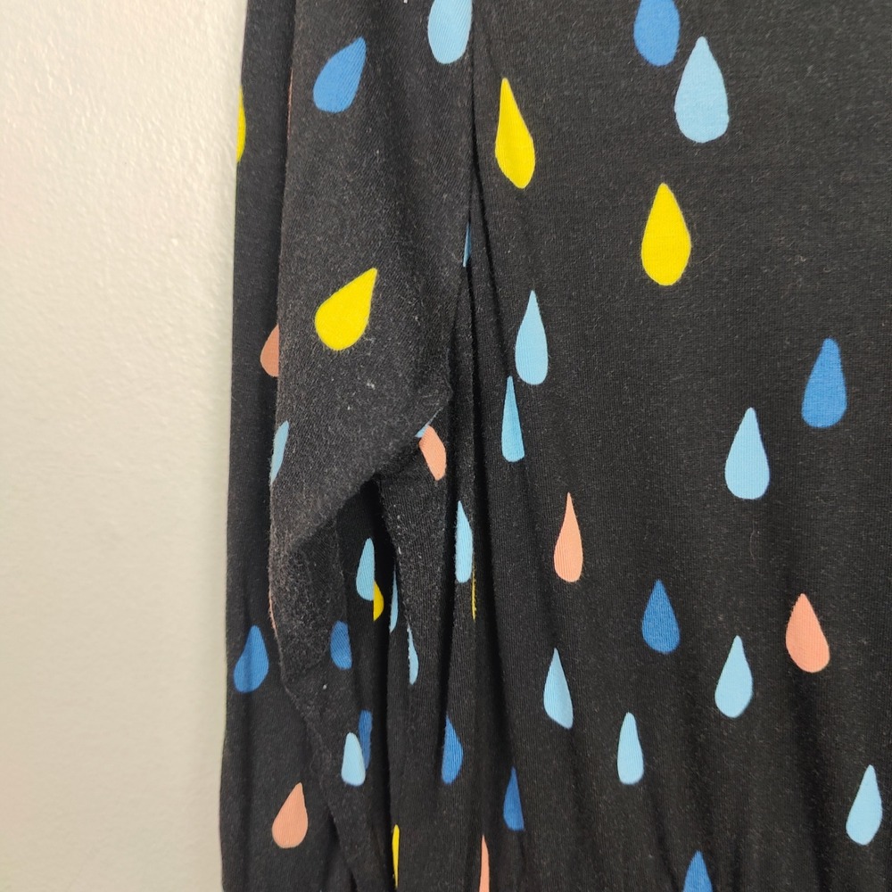 ModCloth Dress Womens Plus Size 1X Black Raindrop Print V Neck Midi - Picture 6 of 11